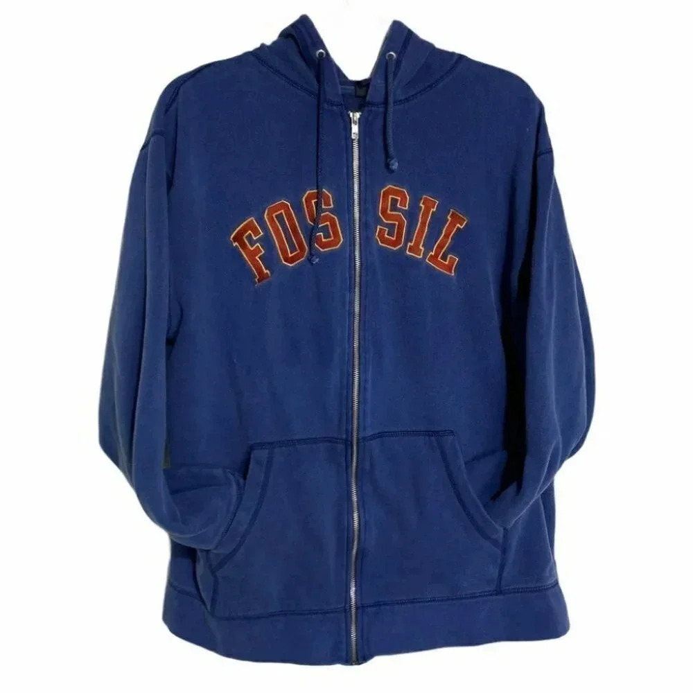 Vintage Fossil 1954 XL distressed blue full zip hoodie Sweatjacket‎
